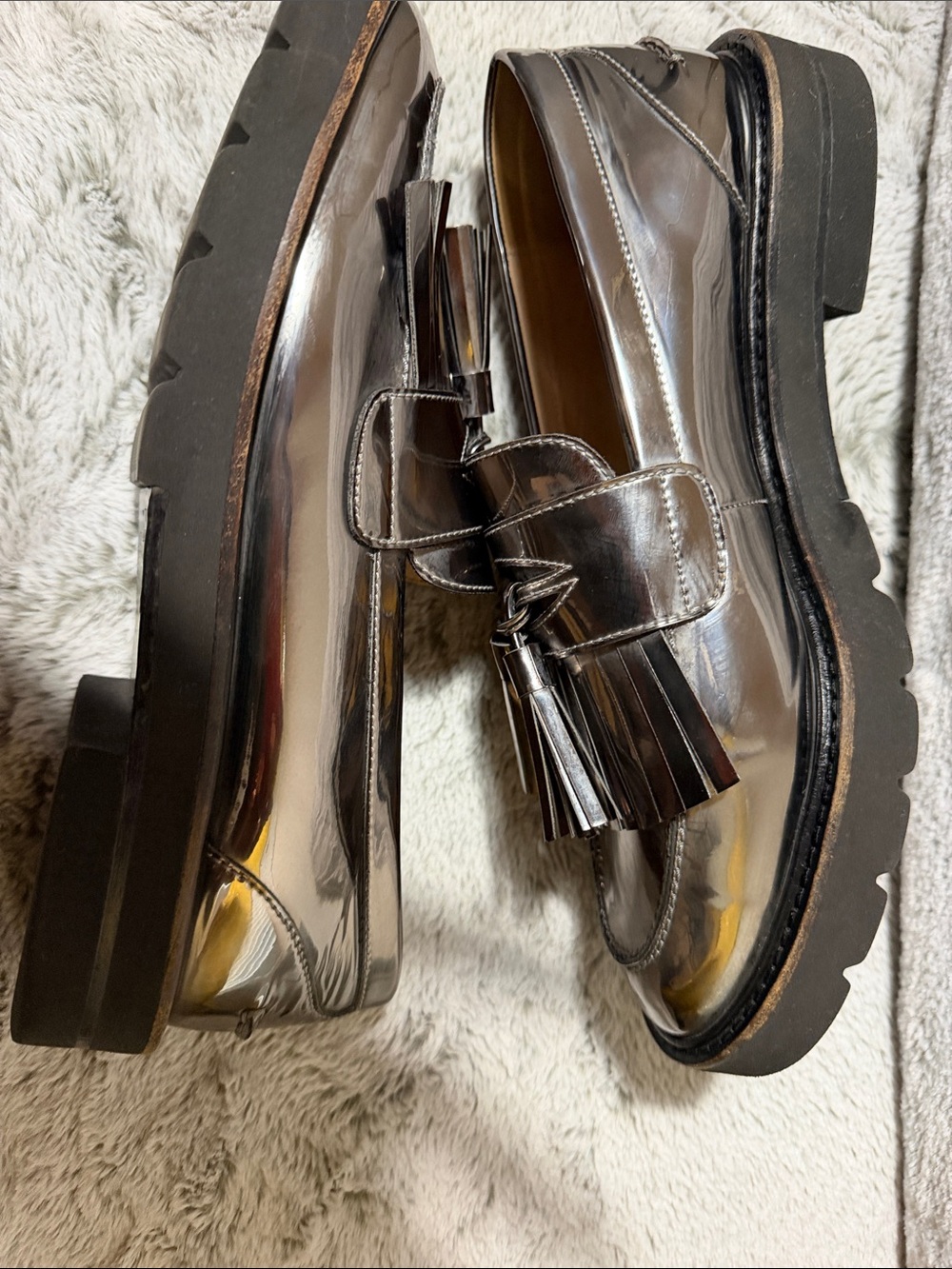 Stuart Weitzman Metallic Silver Tassel Fringe Loafers - Picture 5 of 6